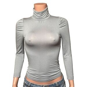 Caprice de fille long sleeve turtle neck gray pullover crop top XS